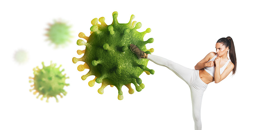 women kicking a virus